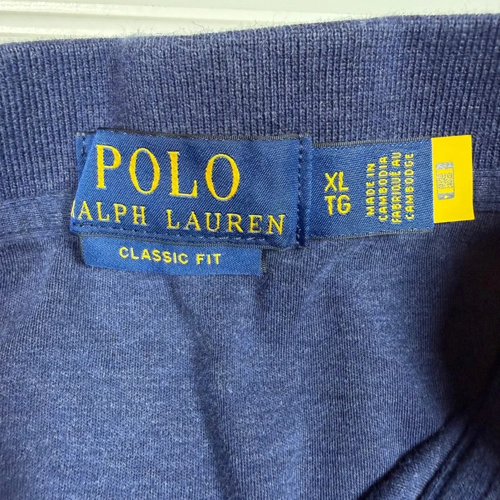 Polo Ralph Lauren Mens XL Classic‎ Fit Navy Blue Heather Cotton Polo Shirt Logo